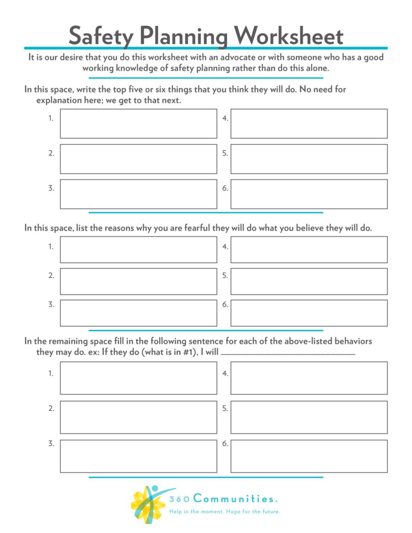 Safety planning worksheet with blank lines.